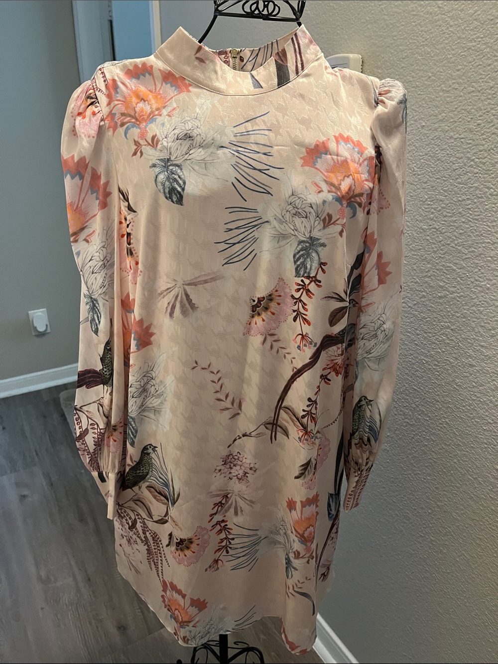 Ted Baker Floral Zip-back Satin dress in Blush Pink